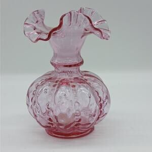 Vintage Fenton 6" Melon Vase Ruffle Hobnail Home Decor Cranberry Pink USA EUC